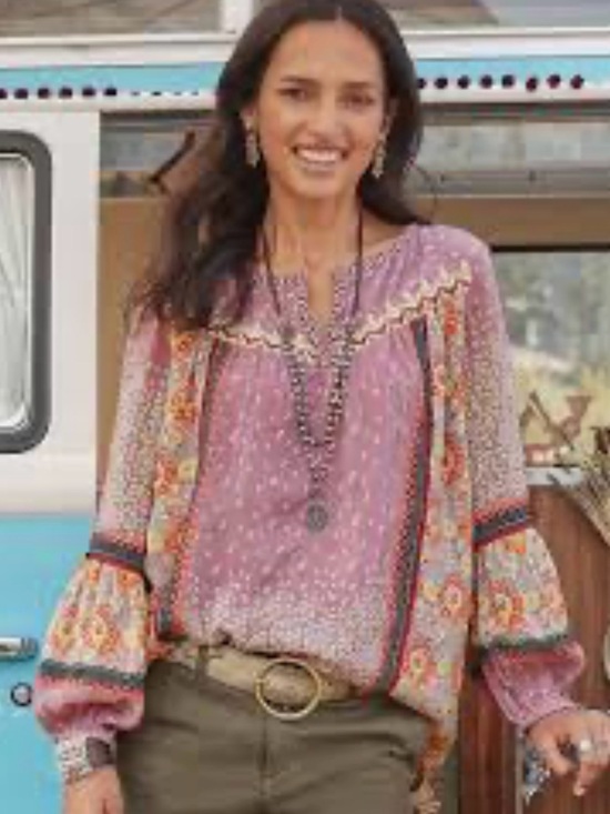 Sundance Tops - Sundance Rose Mixed-Print Boho Tunic